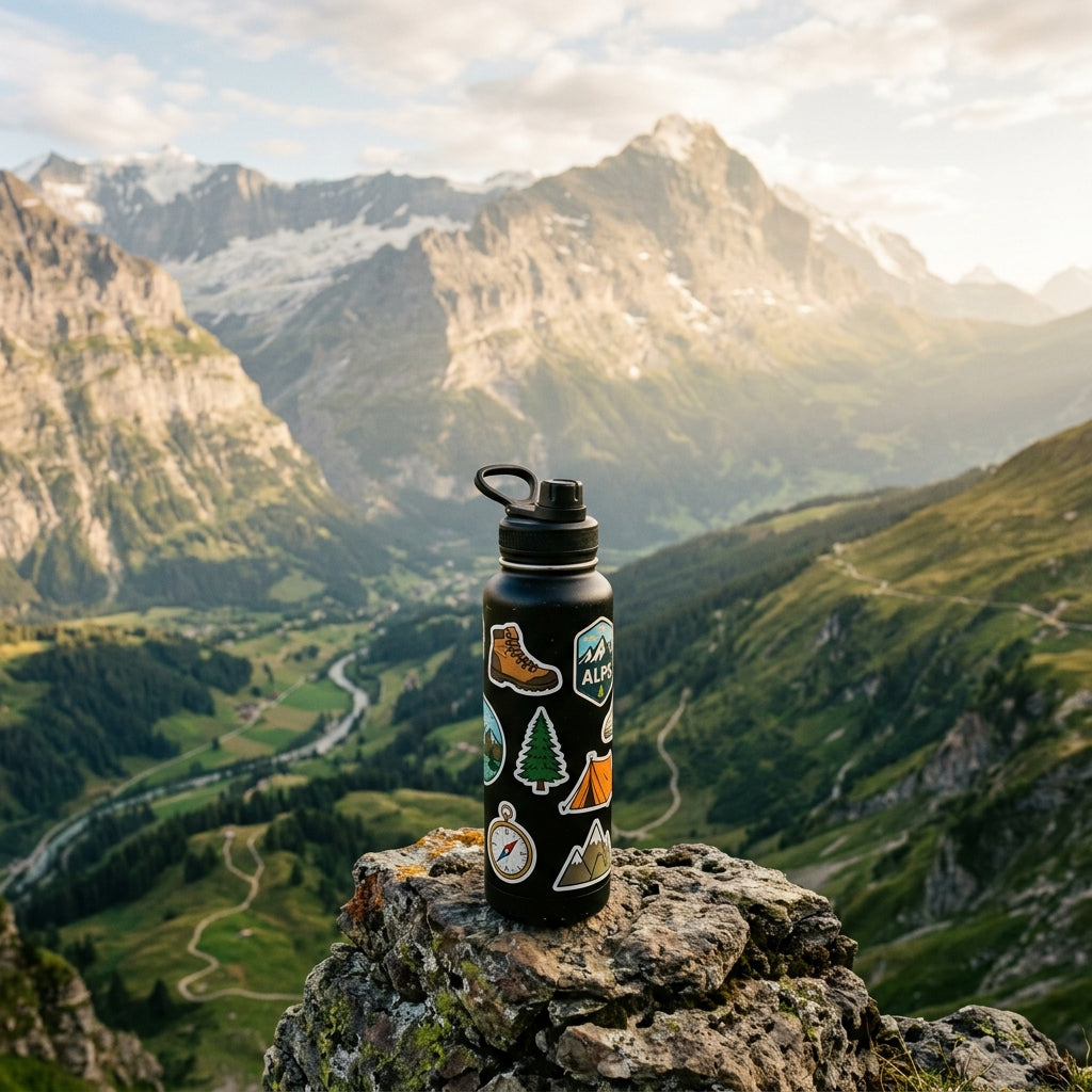 Faranoa bottle standing on mountain peak rock