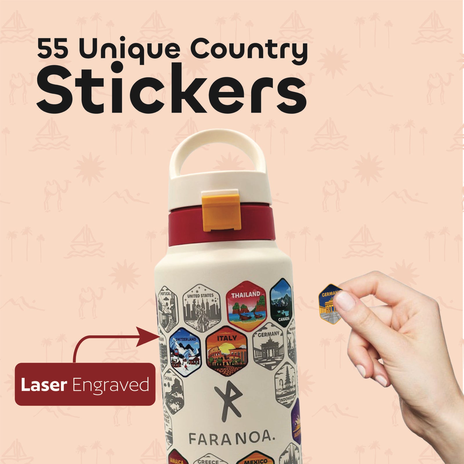 White Travel Bottle with Stickers