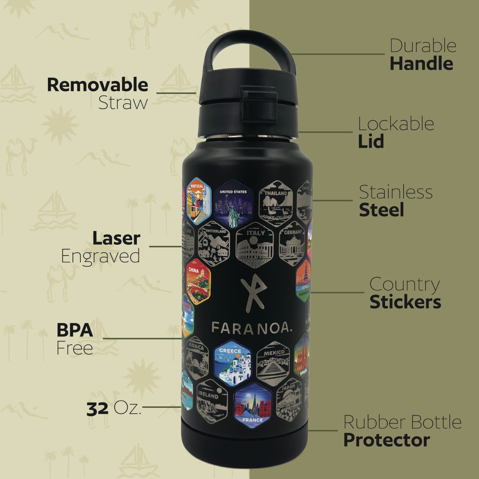 Black Travel Bottle with Stickers